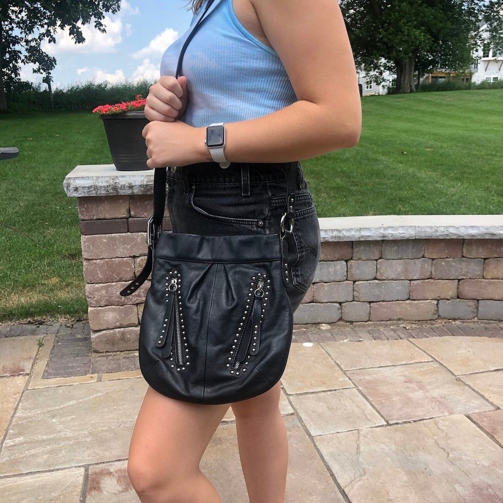 B. Makowsky Black Leather Crossbody Bag